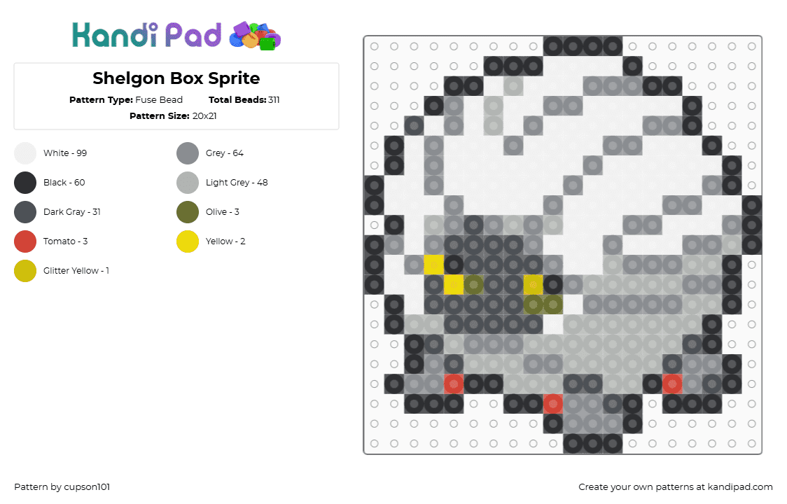 Shelgon Box Sprite - Fuse Bead Pattern by cupson101 on Kandi Pad - gray,beige