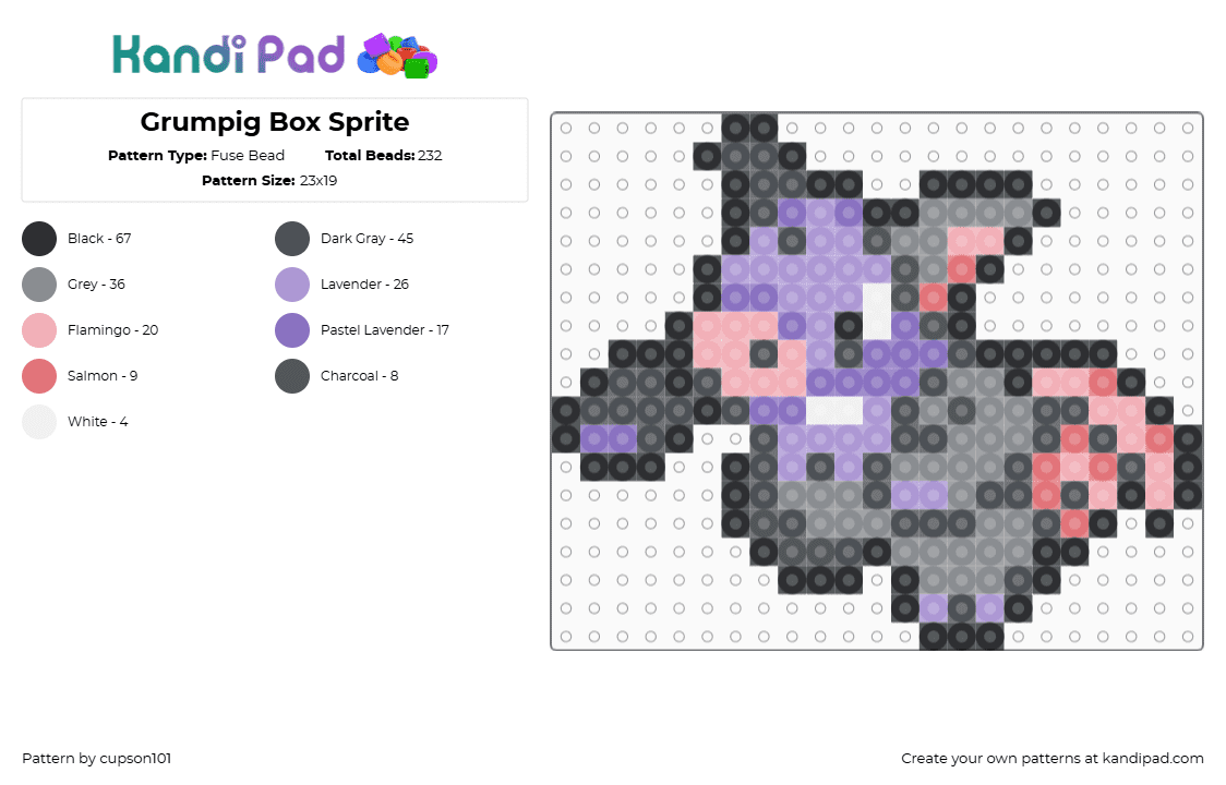 Grumpig Box Sprite - Fuse Bead Pattern by cupson101 on Kandi Pad - gray,pink