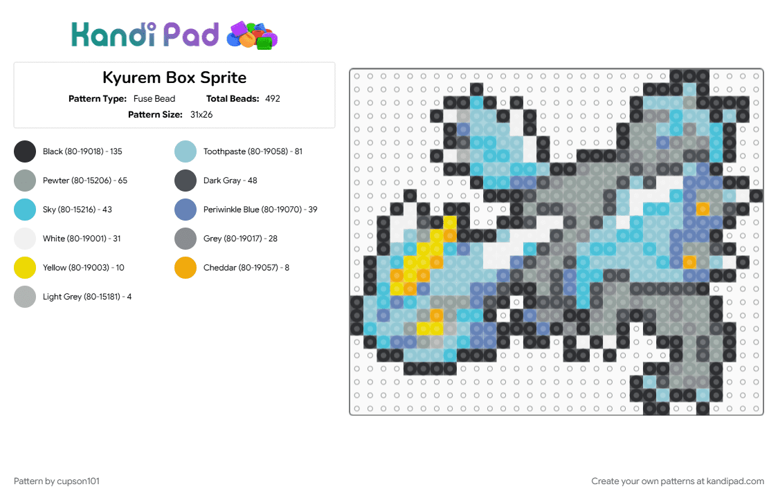 Kyurem Box Sprite - Fuse Bead Pattern by cupson101 on Kandi Pad - gray, light blue