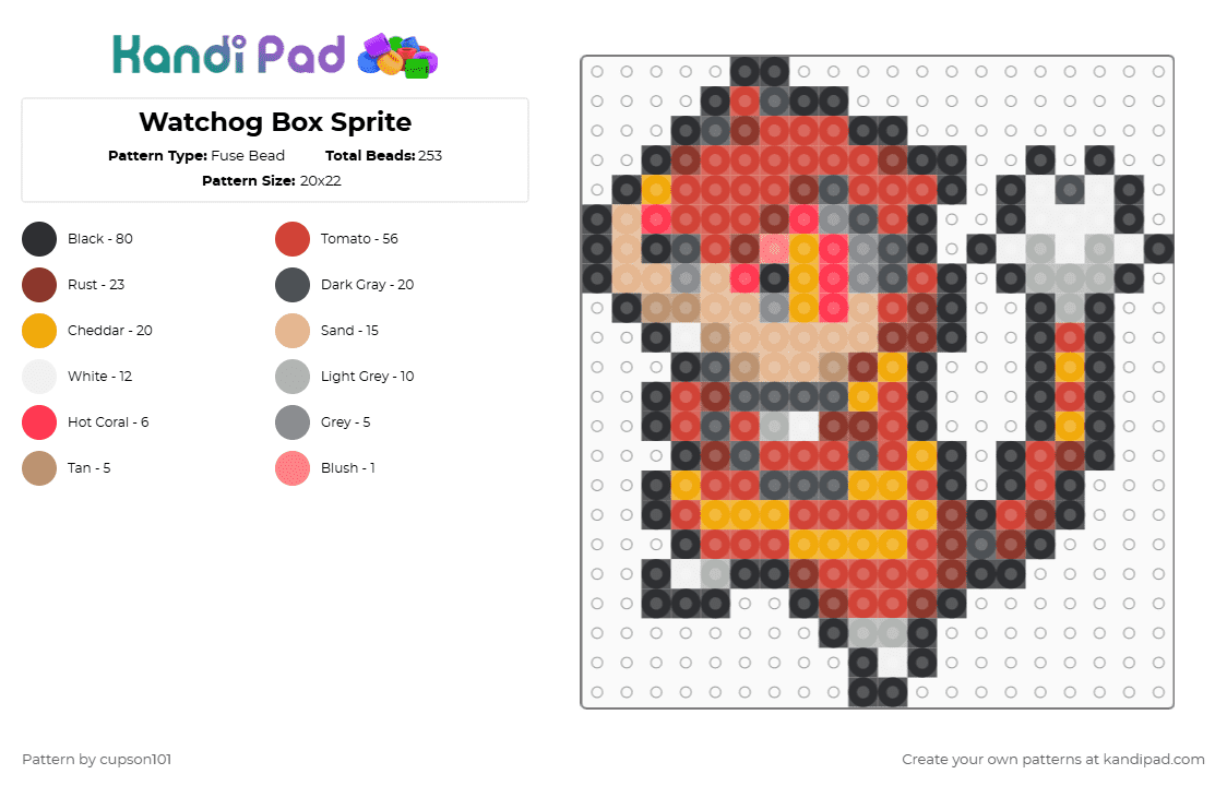 Watchog Box Sprite - Fuse Bead Pattern by cupson101 on Kandi Pad - red