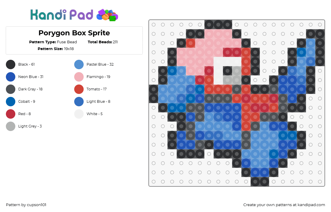 Porygon Box Sprite - Fuse Bead Pattern by cupson101 on Kandi Pad - porygon,pokemon,character,gaming,geometric,red,blue