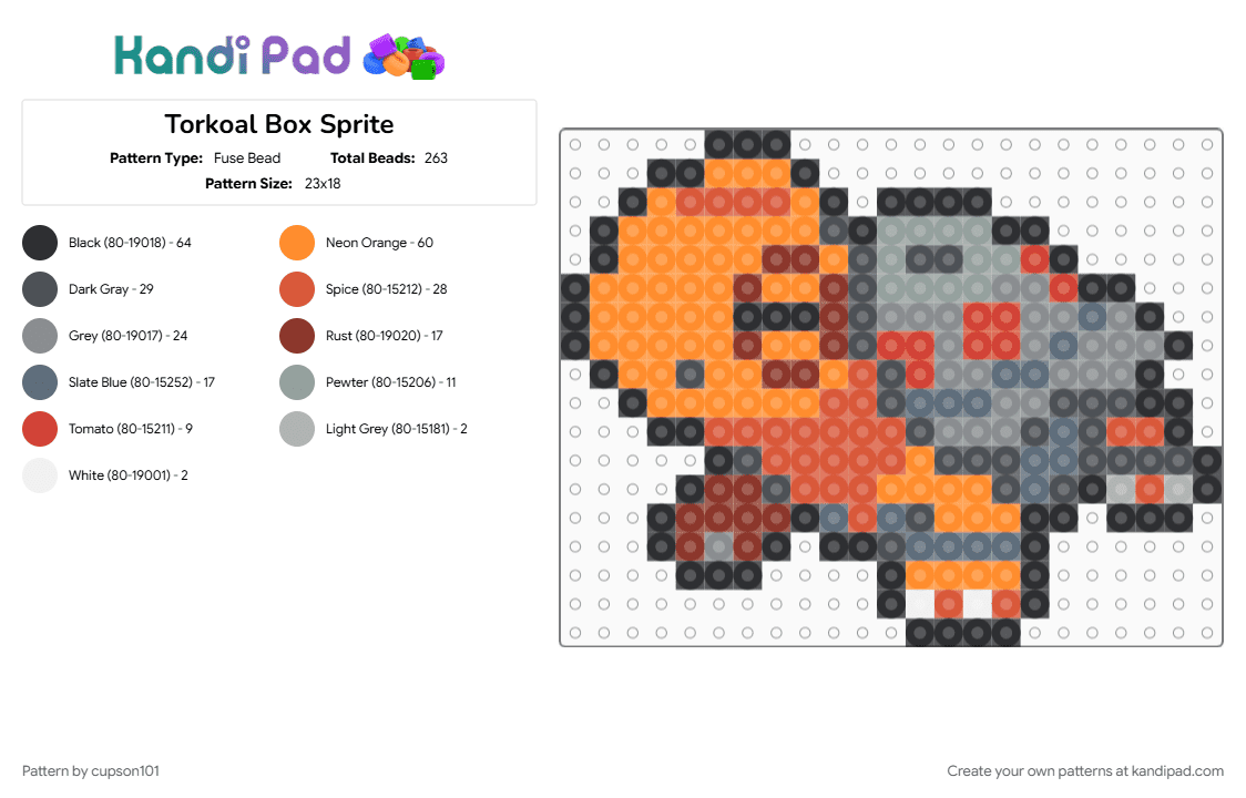 Torkoal Box Sprite - Fuse Bead Pattern by cupson101 on Kandi Pad - gray, orange, red