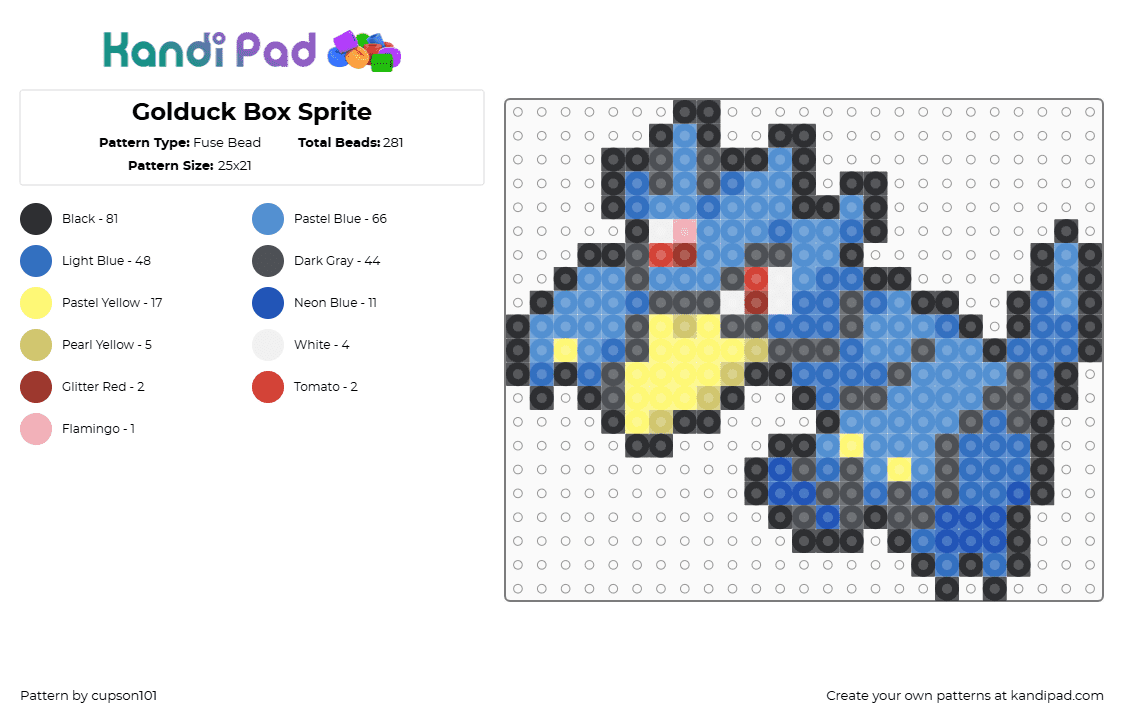 Golduck Box Sprite - Fuse Bead Pattern by cupson101 on Kandi Pad - gray,light blue,blue