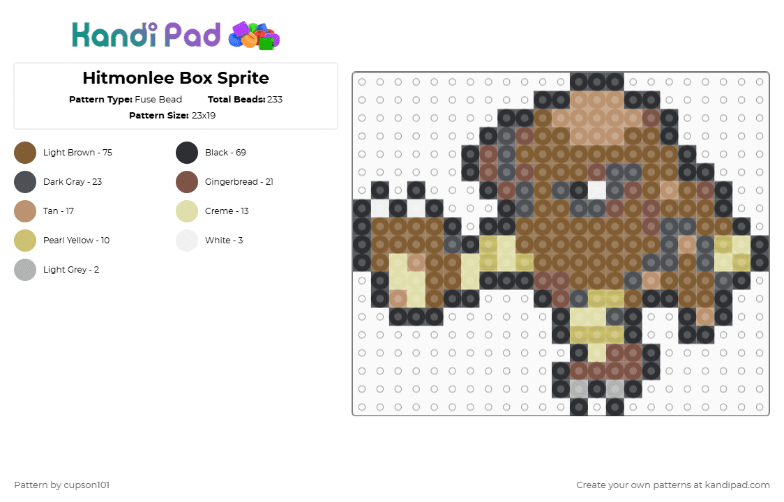 Hitmonlee Box Sprite - Fuse Bead Pattern by cupson101 on Kandi Pad - tan