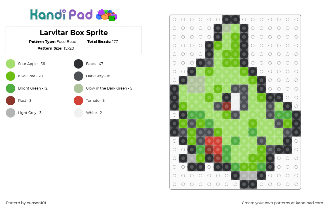 Larvitar Box Sprite - Fuse Bead Pattern by cupson101 on Kandi Pad - green