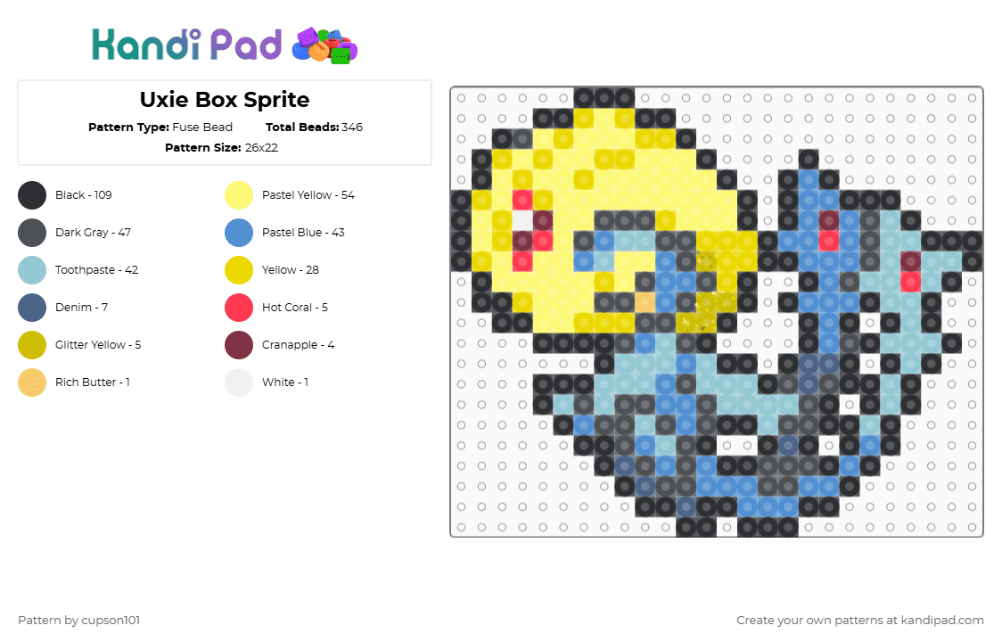 Uxie Box Sprite - Fuse Bead Pattern by cupson101 on Kandi Pad - gray,yellow,light blue