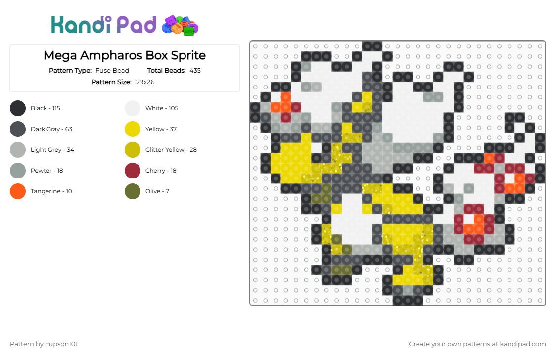 Mega Ampharos Box Sprite - Fuse Bead Pattern by cupson101 on Kandi Pad - beige, gray, yellow
