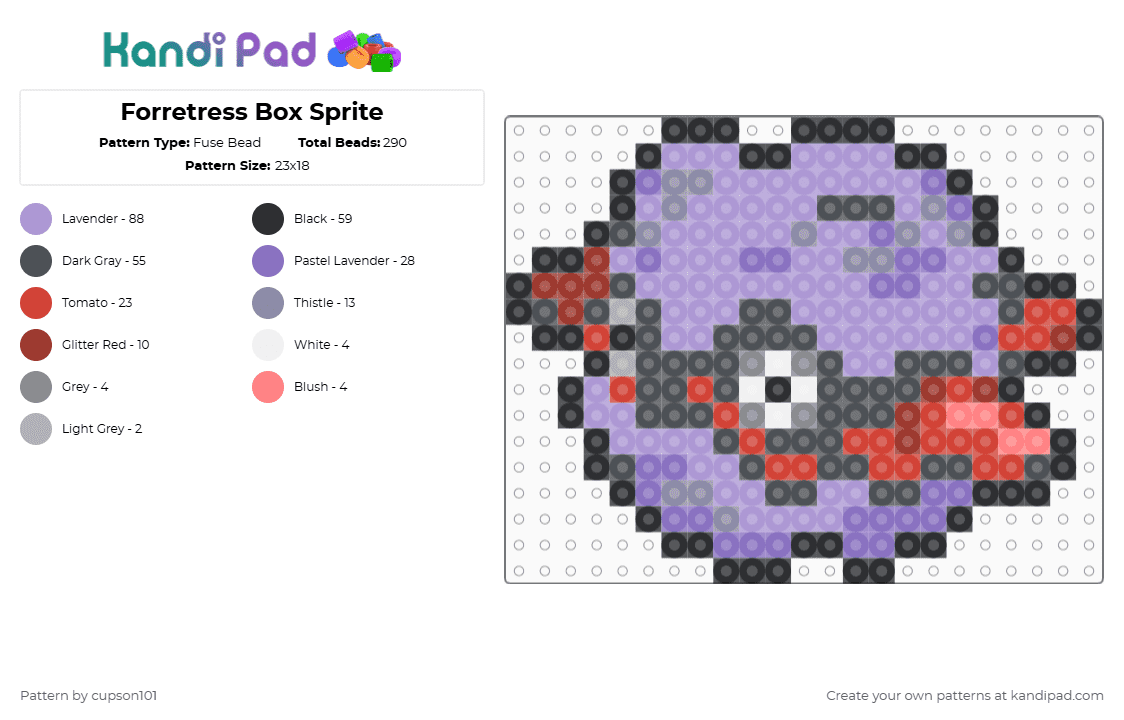 Forretress Box Sprite - Fuse Bead Pattern by cupson101 on Kandi Pad - gray,pink