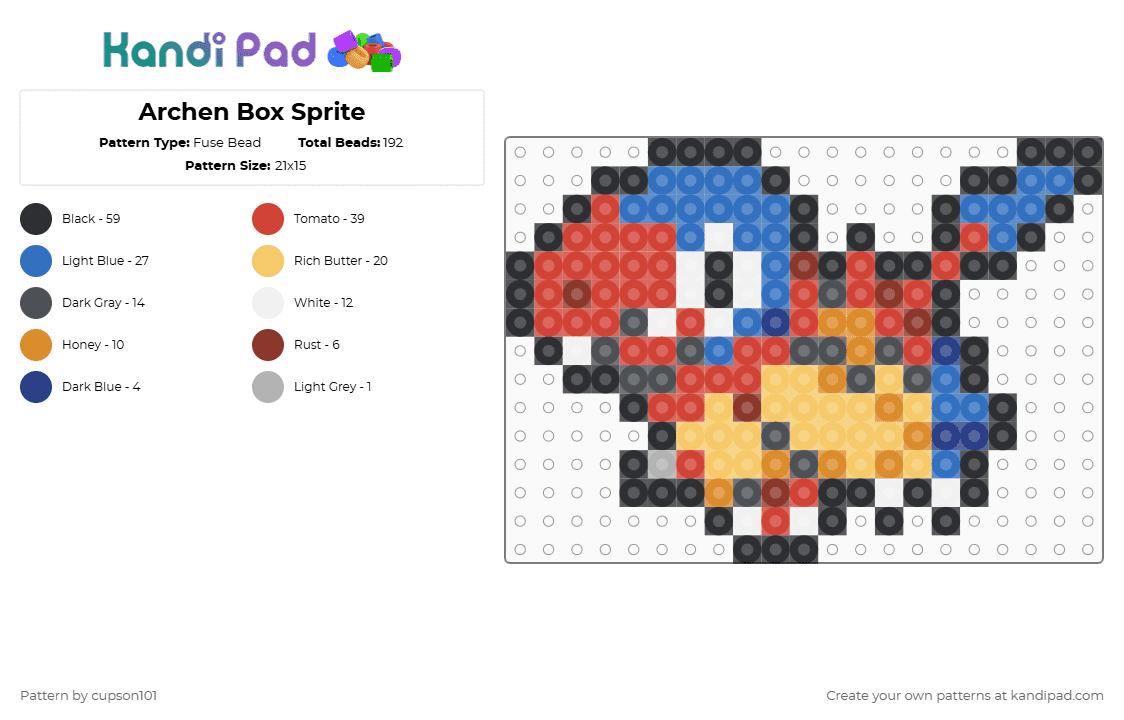 Archen Box Sprite - Fuse Bead Pattern by cupson101 on Kandi Pad - red,yellow,blue