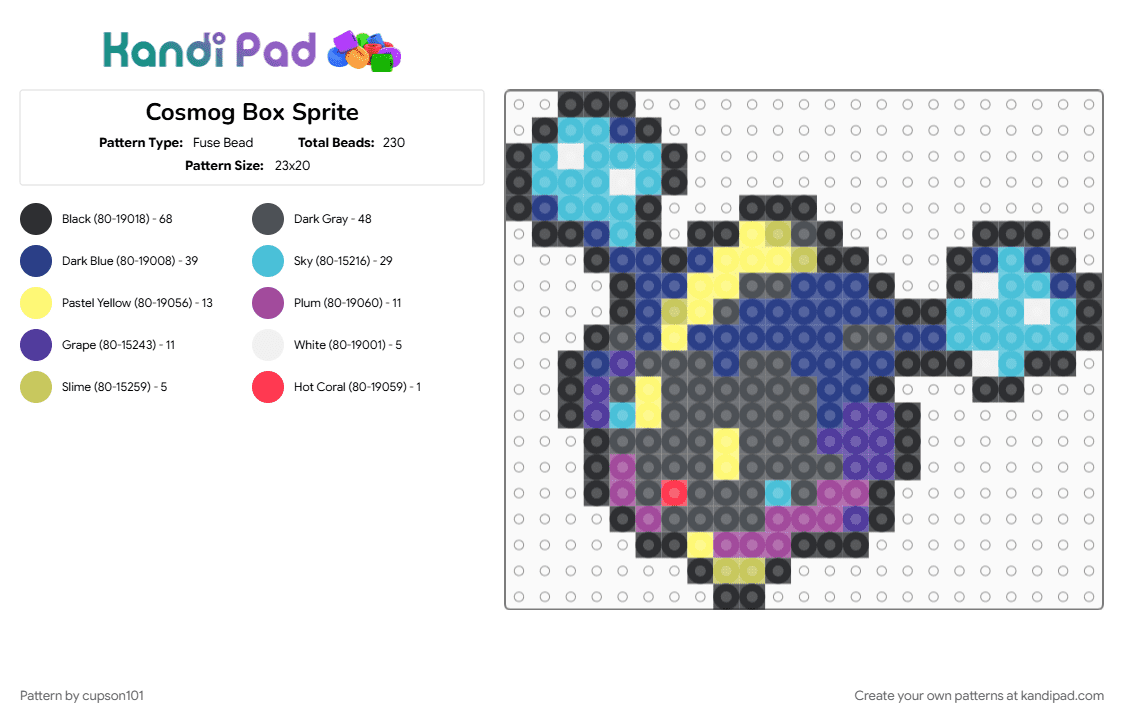 Cosmog Box Sprite - Fuse Bead Pattern by cupson101 on Kandi Pad - blue, gray, light blue