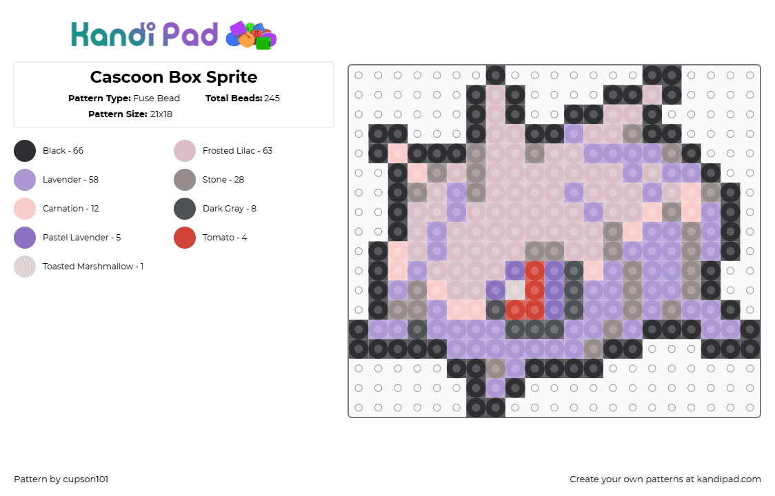Cascoon Box Sprite - Fuse Bead Pattern by cupson101 on Kandi Pad - gray,pink,beige