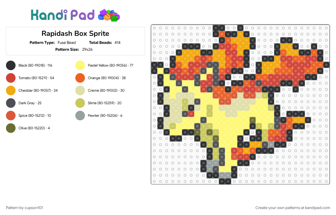 Rapidash Box Sprite - Fuse Bead Pattern by cupson101 on Kandi Pad - orange, red, yellow
