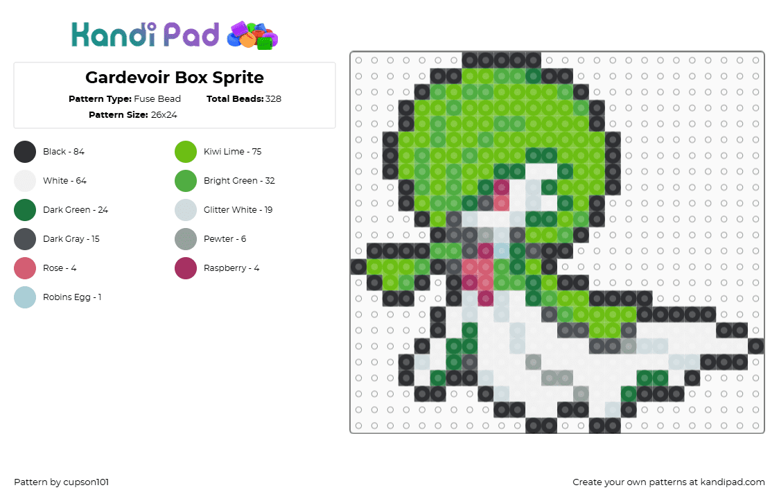 Gardevoir Box Sprite - Fuse Bead Pattern by cupson101 on Kandi Pad - green
