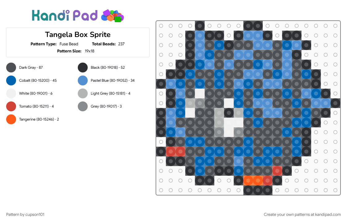 Tangela Box Sprite - Fuse Bead Pattern by cupson101 on Kandi Pad - blue, gray, light blue, pokemon, tangela