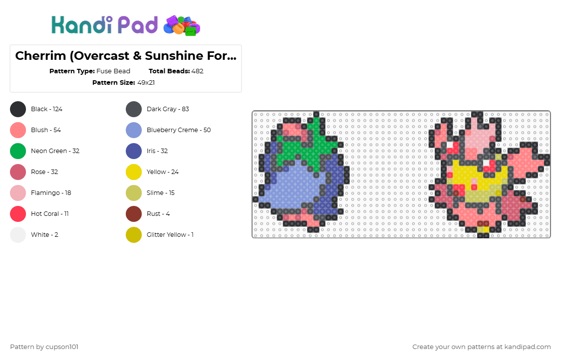 Cherrim (Overcast & Sunshine Form) Box Sprites - Fuse Bead Pattern by cupson101 on Kandi Pad - gray,green,red,light blue