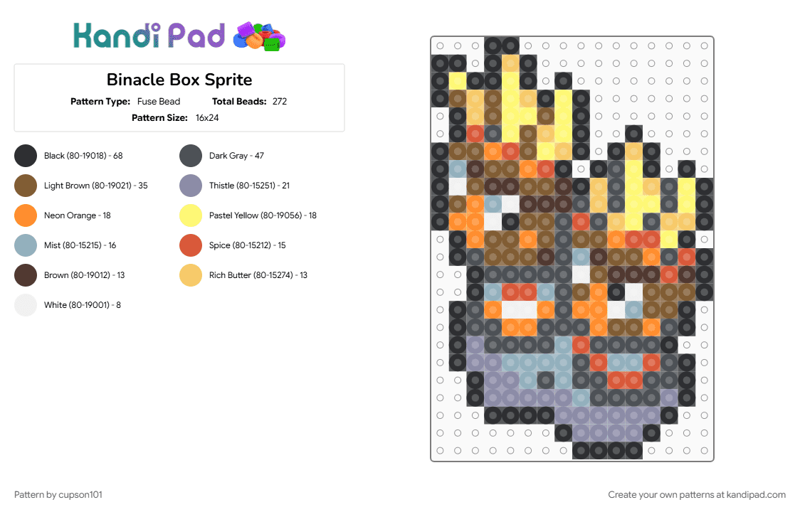 Binacle Box Sprite - Fuse Bead Pattern by cupson101 on Kandi Pad - gray, tan, yellow