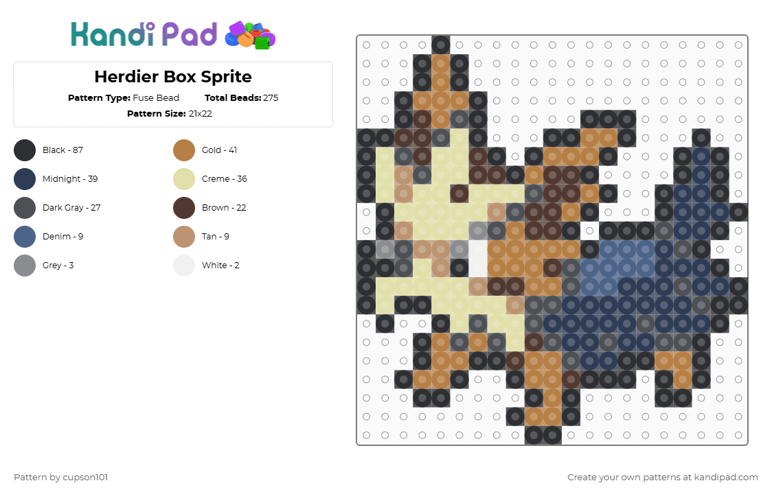 Herdier Box Sprite - Fuse Bead Pattern by cupson101 on Kandi Pad - gray,purple,yellow,tan