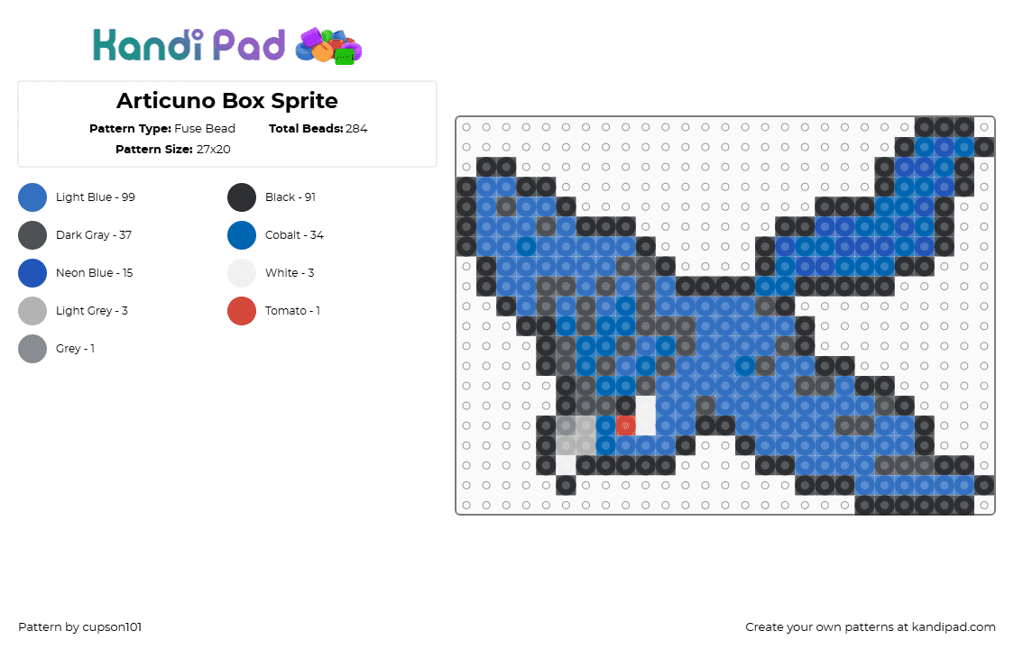 Articuno Box Sprite - Fuse Bead Pattern by cupson101 on Kandi Pad - blue