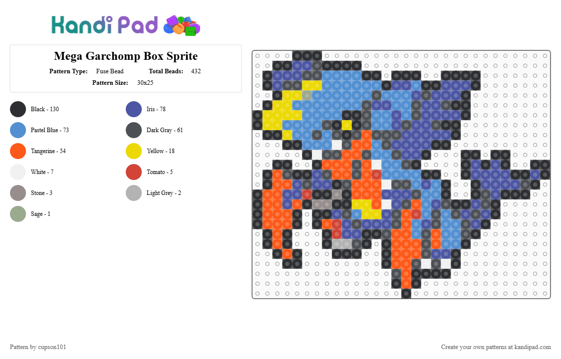 Mega Garchomp Box Sprite - Fuse Bead Pattern by cupson101 on Kandi Pad - gray,light blue,purple,orange
