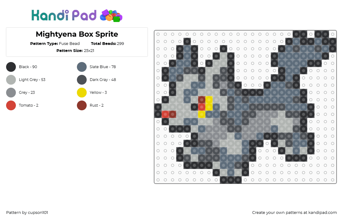 Mightyena Box Sprite - Fuse Bead Pattern by cupson101 on Kandi Pad - gray,beige