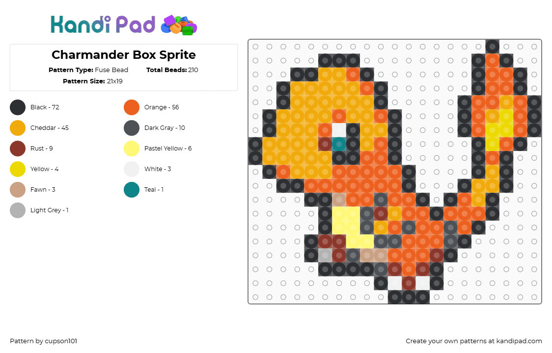 Charmander Box Sprite - Fuse Bead Pattern by cupson101 on Kandi Pad - orange