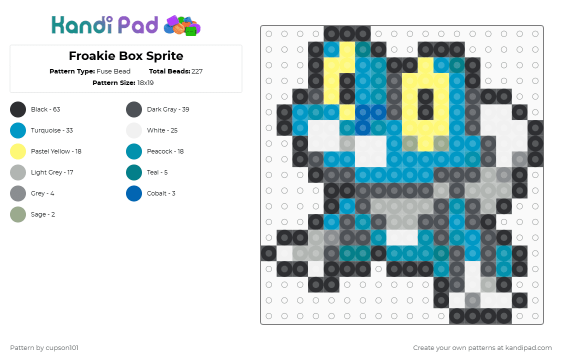 Froakie Box Sprite - Fuse Bead Pattern by cupson101 on Kandi Pad - gray,light blue,teal