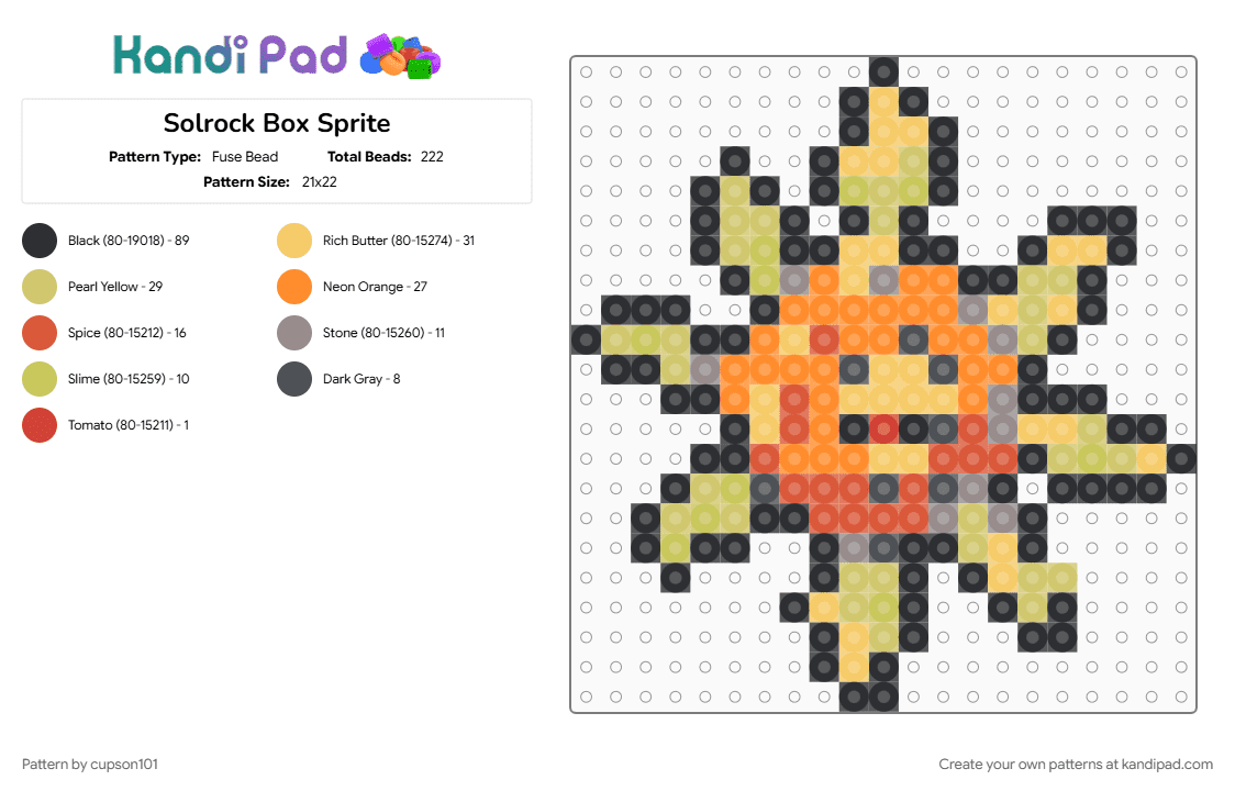 Solrock Box Sprite - Fuse Bead Pattern by cupson101 on Kandi Pad - orange, yellow