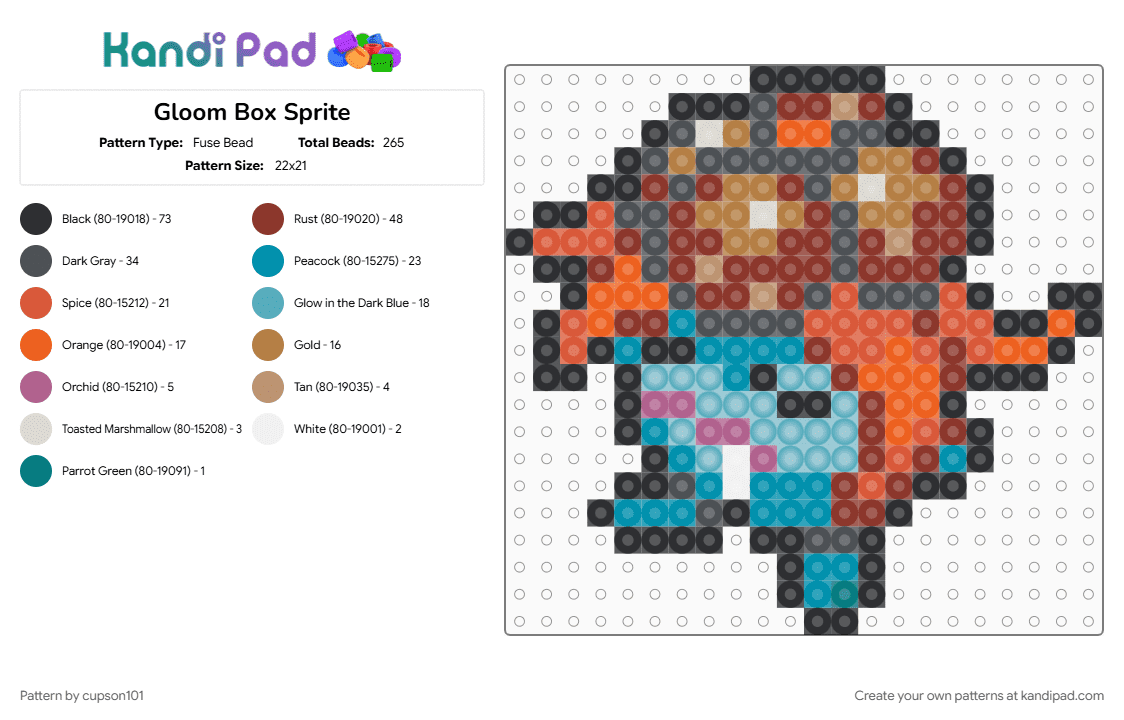 Gloom Box Sprite - Fuse Bead Pattern by cupson101 on Kandi Pad - gray, red, teal