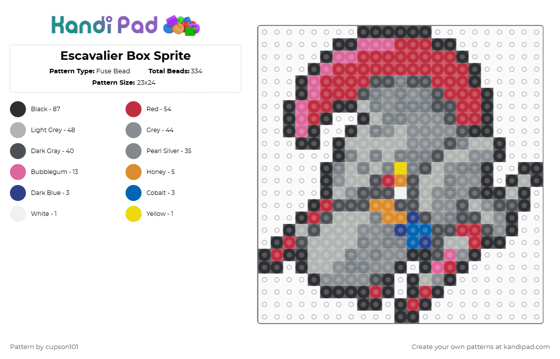 Escavalier Box Sprite - Fuse Bead Pattern by cupson101 on Kandi Pad - gray,beige,red