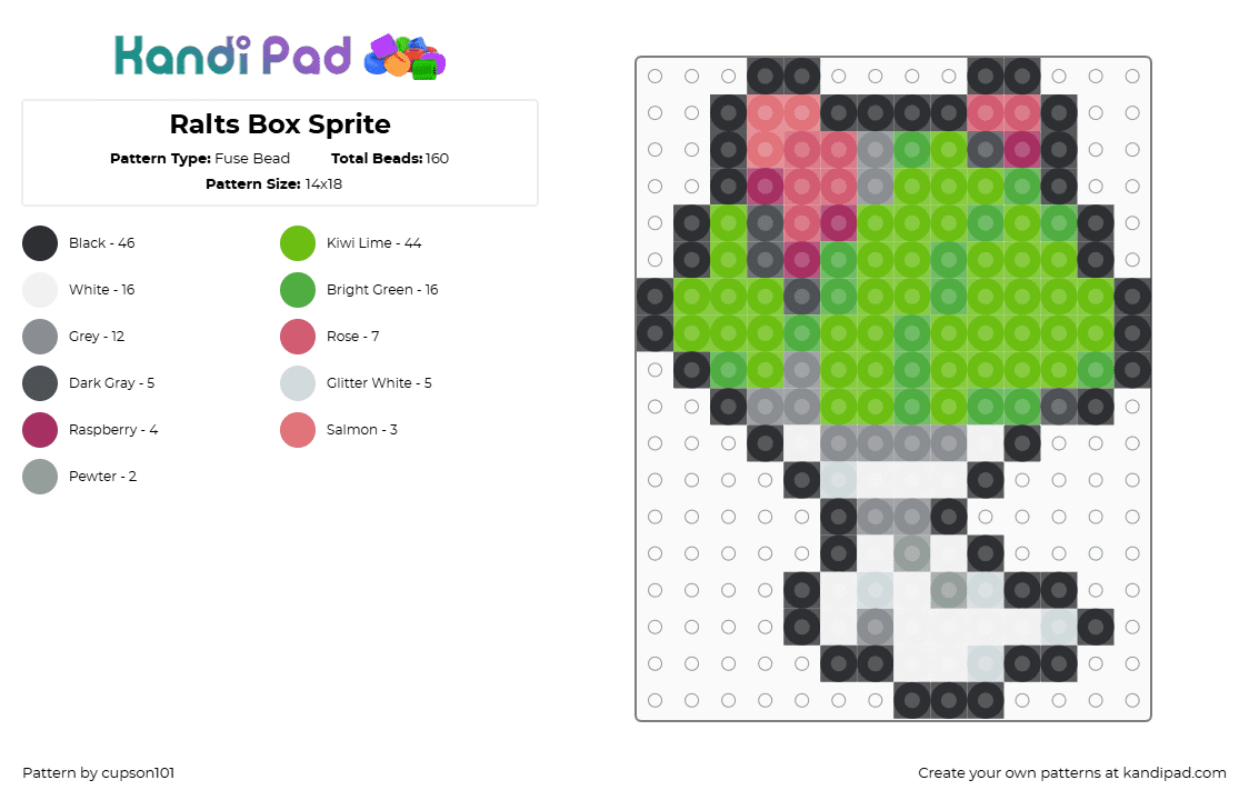 Ralts Box Sprite - Fuse Bead Pattern by cupson101 on Kandi Pad - green