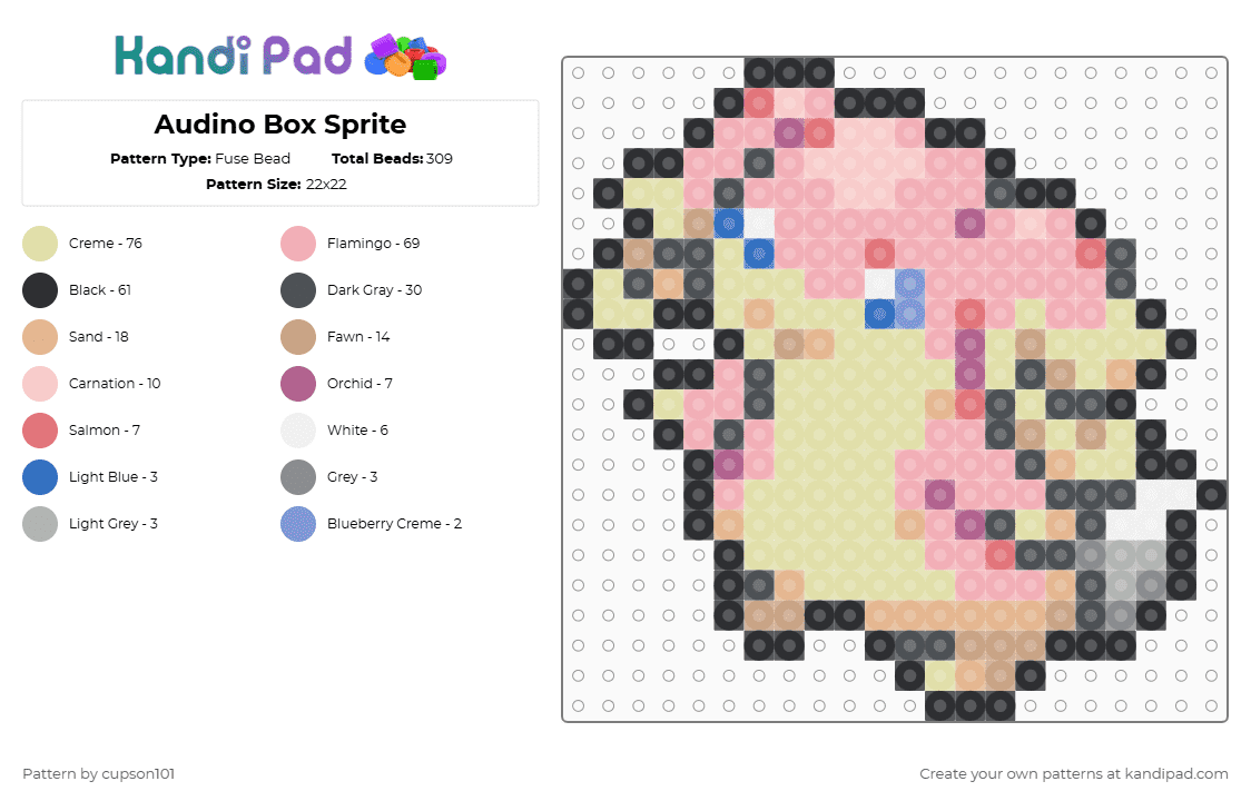 Audino Box Sprite - Fuse Bead Pattern by cupson101 on Kandi Pad - gray,beige,yellow