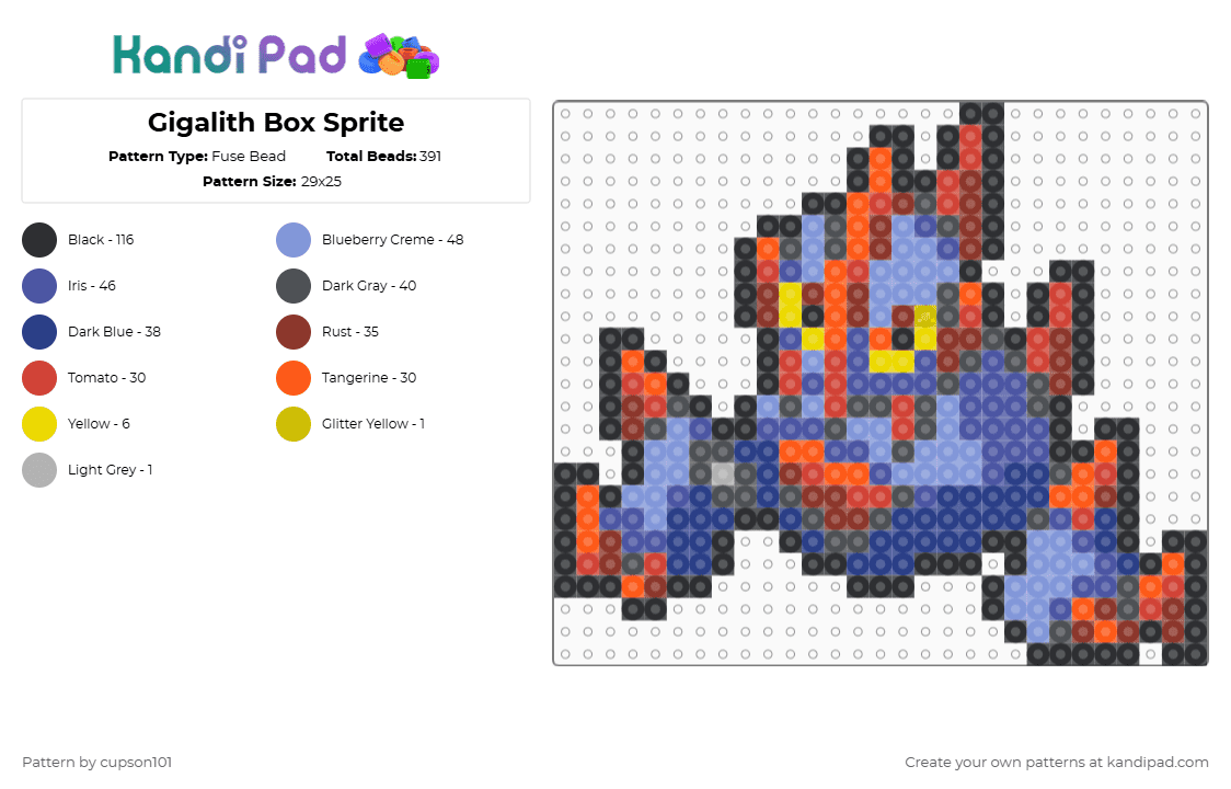 Gigalith Box Sprite - Fuse Bead Pattern by cupson101 on Kandi Pad - red,blue,light blue,colorful