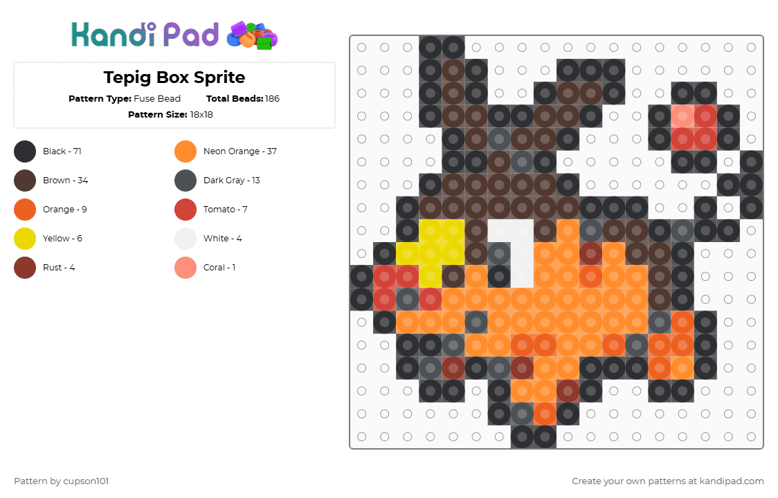 Tepig Box Sprite - Fuse Bead Pattern by cupson101 on Kandi Pad - brown,orange