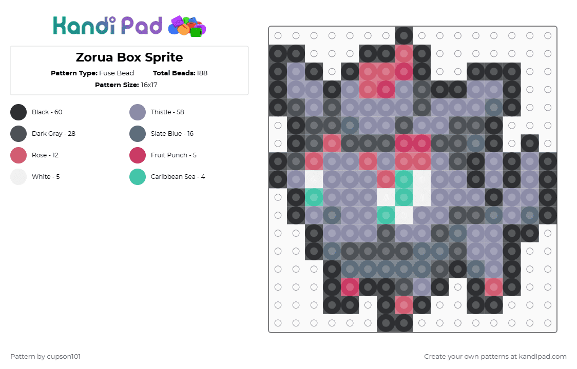 Zorua Box Sprite - Fuse Bead Pattern by cupson101 on Kandi Pad - gray