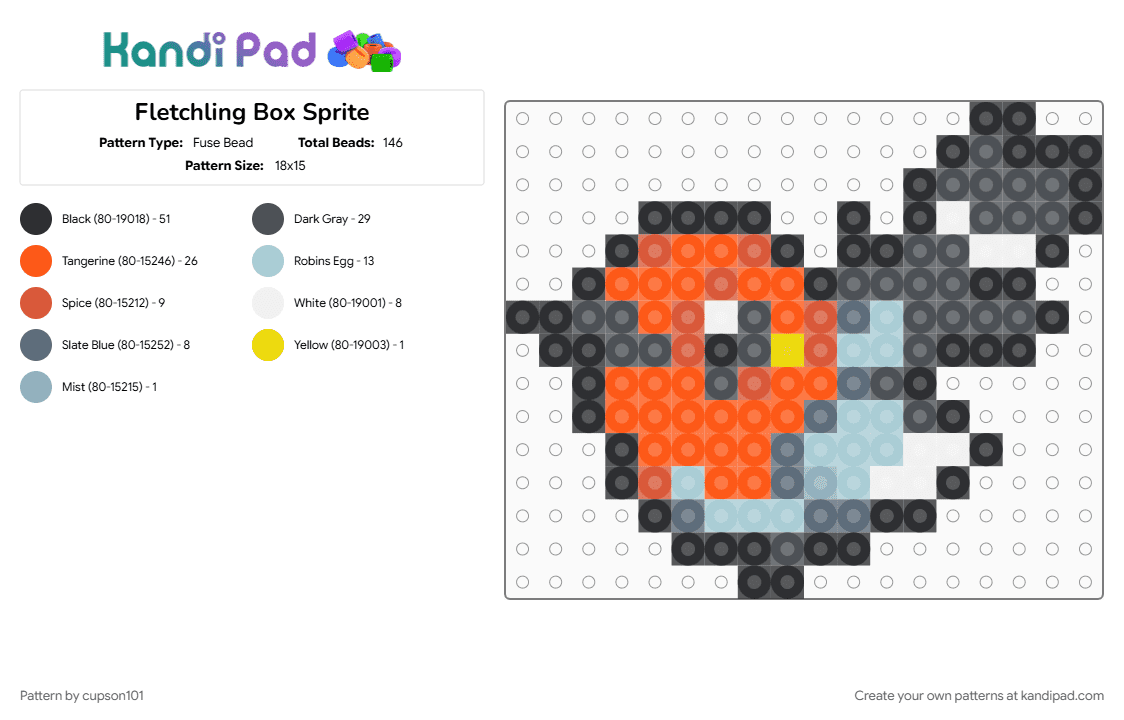 Fletchling Box Sprite - Fuse Bead Pattern by cupson101 on Kandi Pad - gray, orange