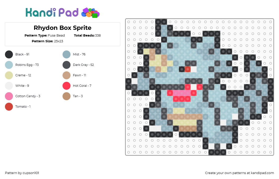 Rhydon Box Sprite - Fuse Bead Pattern by cupson101 on Kandi Pad - gray,light blue