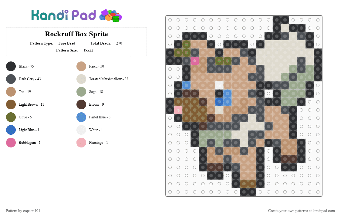 Rockruff Box Sprite - Fuse Bead Pattern by cupson101 on Kandi Pad - beige, gray