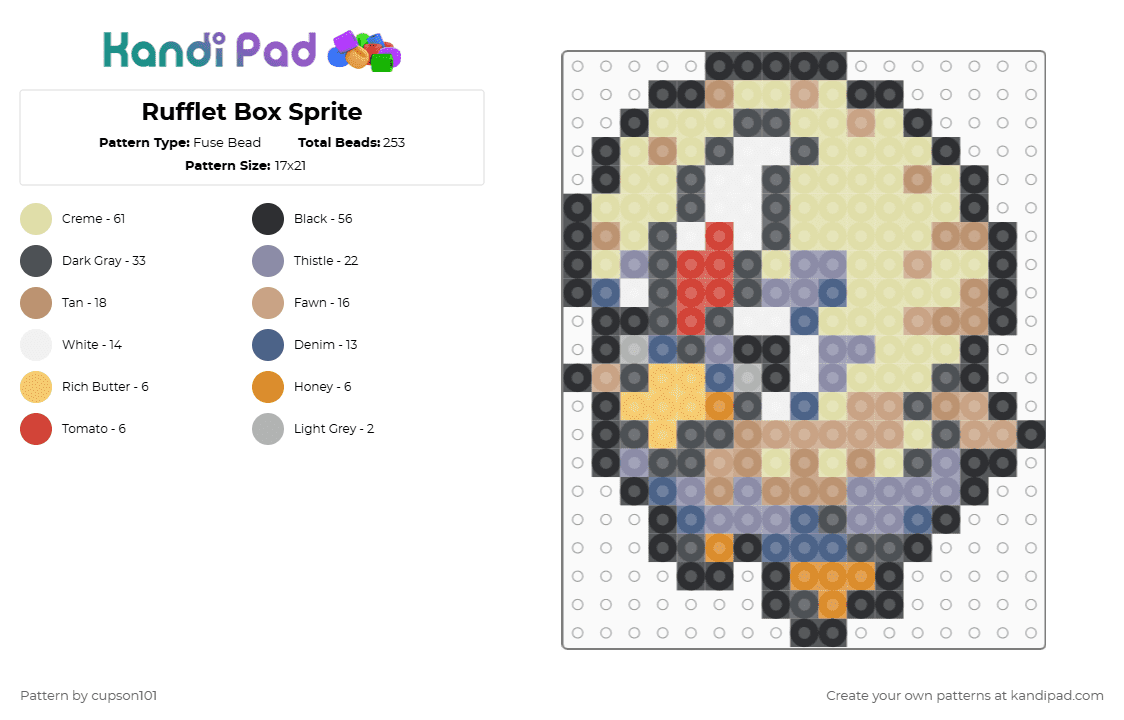 Rufflet Box Sprite - Fuse Bead Pattern by cupson101 on Kandi Pad - beige,gray,yellow