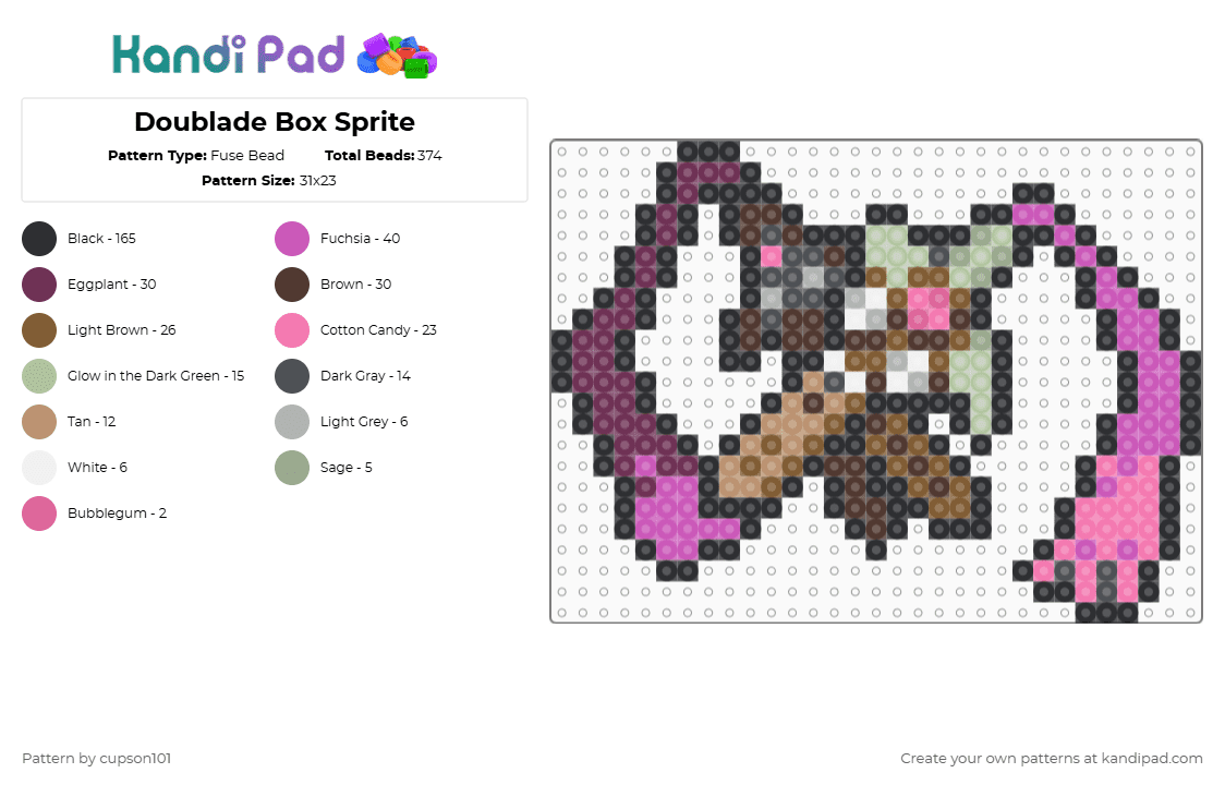 Doublade Box Sprite - Fuse Bead Pattern by cupson101 on Kandi Pad - black,pink