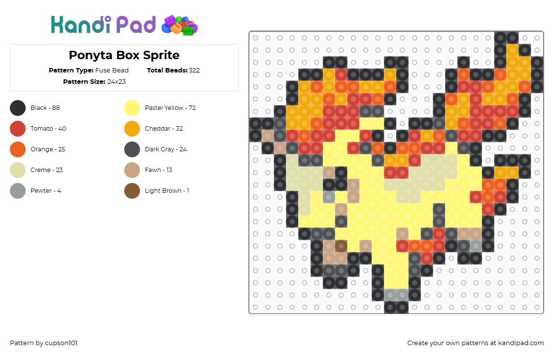 Ponyta Box Sprite - Fuse Bead Pattern by cupson101 on Kandi Pad - red,yellow,orange