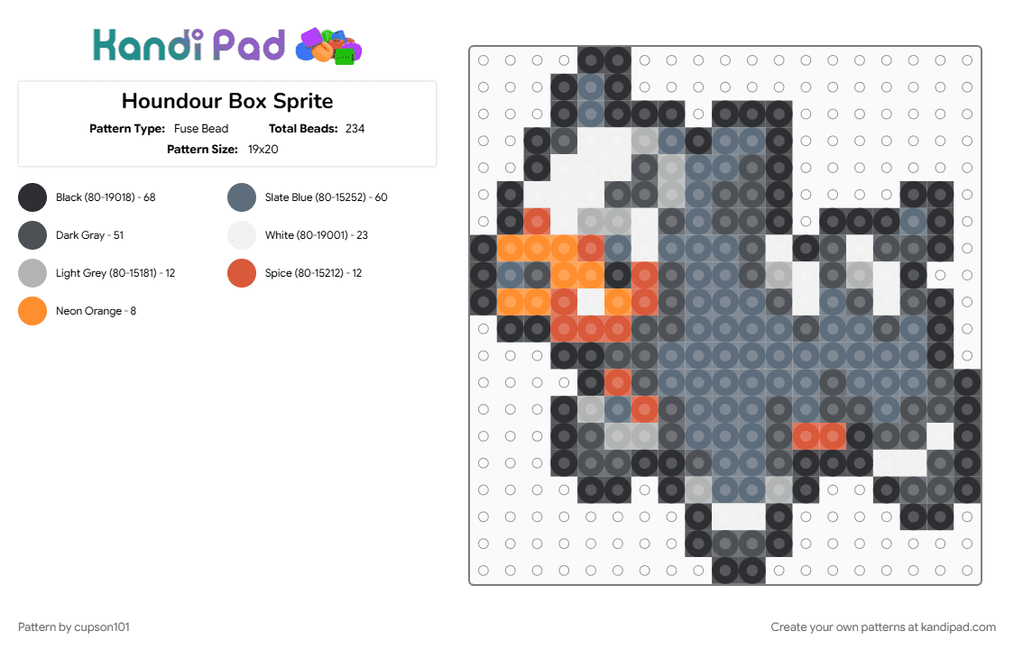 Houndour Box Sprite - Fuse Bead Pattern by cupson101 on Kandi Pad - gray