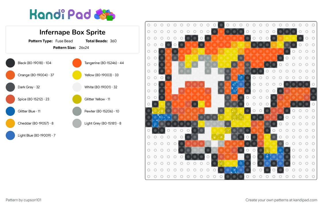 Infernape Box Sprite - Fuse Bead Pattern by cupson101 on Kandi Pad - gray, orange, yellow