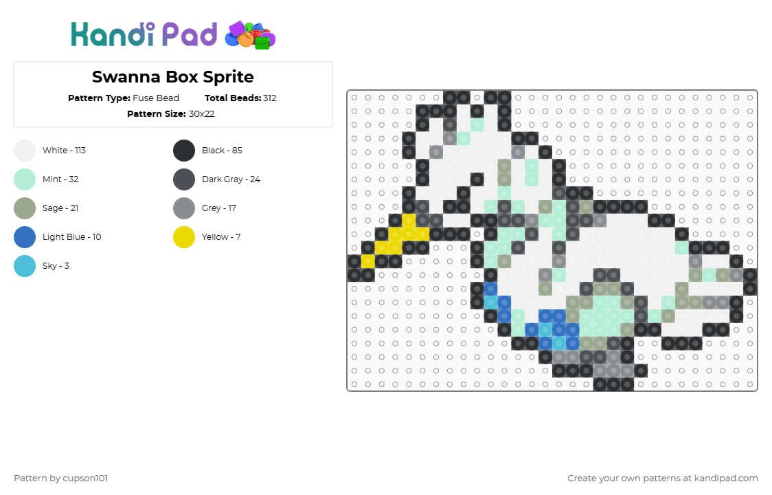Swanna Box Sprite - Fuse Bead Pattern by cupson101 on Kandi Pad - white,gray,light blue