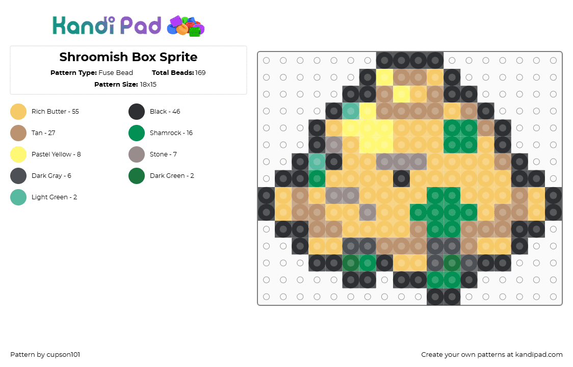 Shroomish Box Sprite - Fuse Bead Pattern by cupson101 on Kandi Pad - yellow,beige