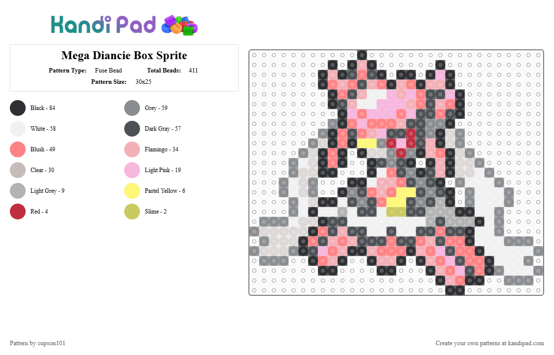 Mega Diancie Box Sprite - Fuse Bead Pattern by cupson101 on Kandi Pad - beige, gray, red