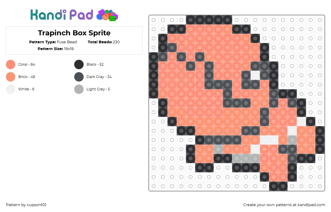 Trapinch Box Sprite - Fuse Bead Pattern by cupson101 on Kandi Pad - orange