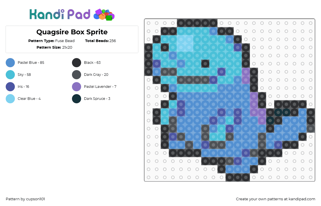 Quagsire Box Sprite - Fuse Bead Pattern by cupson101 on Kandi Pad - light blue