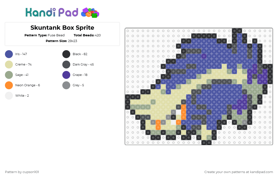 Skuntank Box Sprite - Fuse Bead Pattern by cupson101 on Kandi Pad - gray,purple