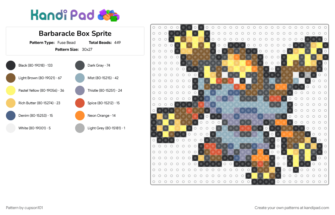 Barbaracle Box Sprite - Fuse Bead Pattern by cupson101 on Kandi Pad - gray, light blue, tan, yellow