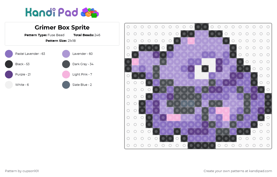 Grimer Box Sprite - Fuse Bead Pattern by cupson101 on Kandi Pad - pink,blue